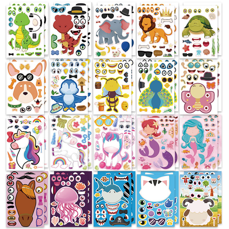 Zoo Party Games - 12/24 ورقة اصنع ملصقات وجه حديقة